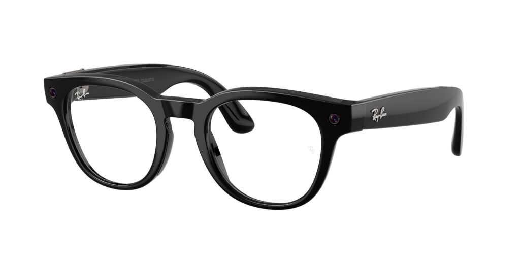 Black Ray-Ban full-rim plastic sunglasses in a classic rectangular Wayfarer-style frame, angled to show temples and logo on arm